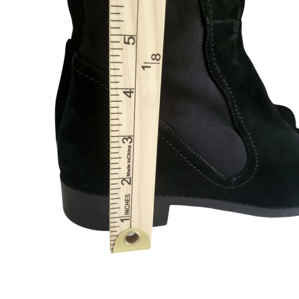 STUART WEITZMAN Langdon Black Suede Skin-Tight Over The‎ Knee Pull-On Boots SZ 8